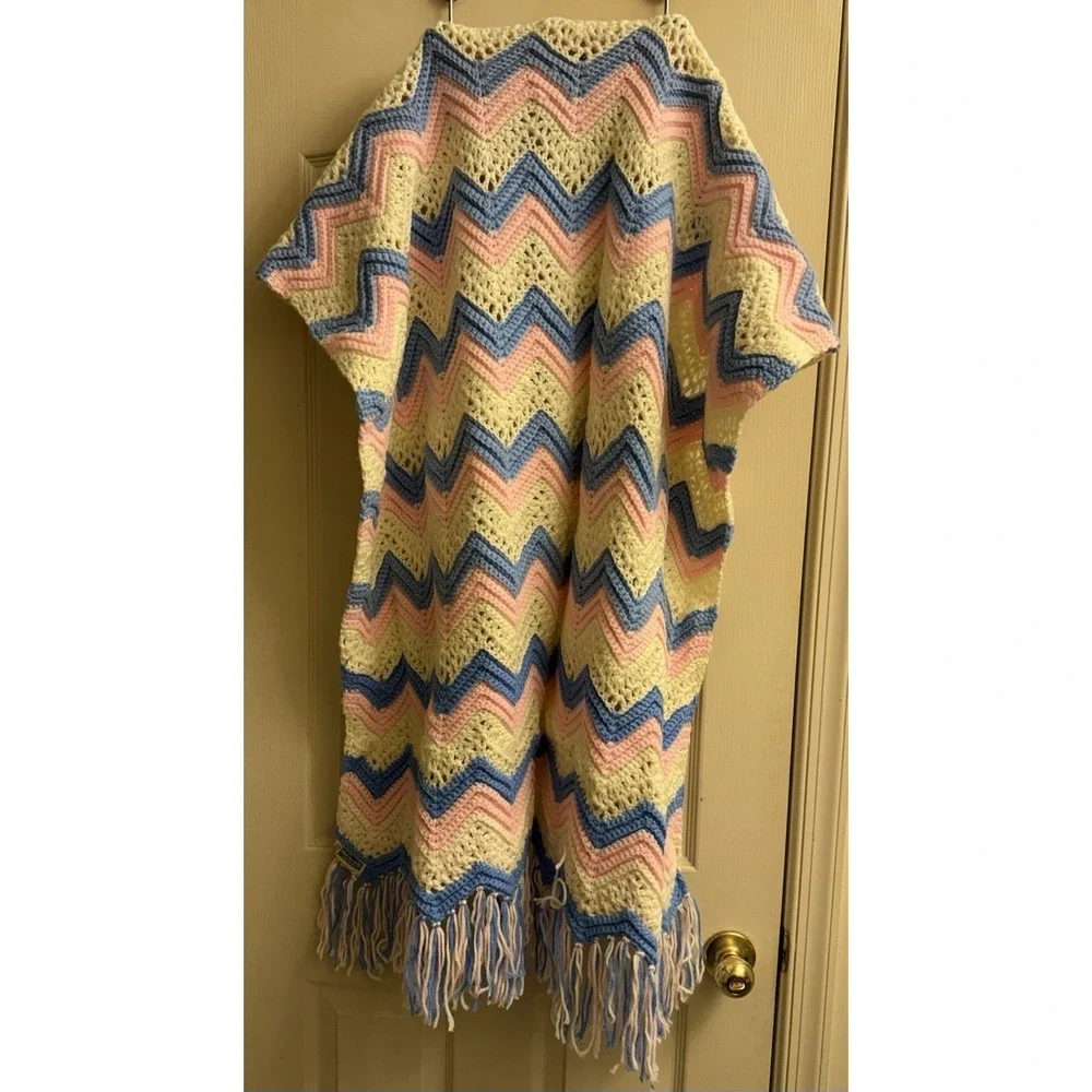 Vintage Afghan Crochet Blanket ‎ Geometric Zig Zag 36x38